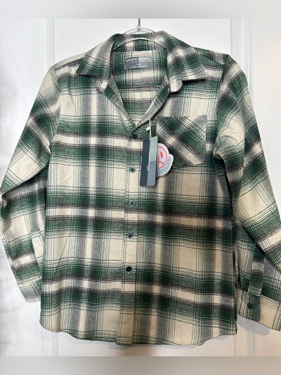 Other - Eight Avenue Green Plaid Button-Up long sleeve Shirt size 14 cotton blend boxy